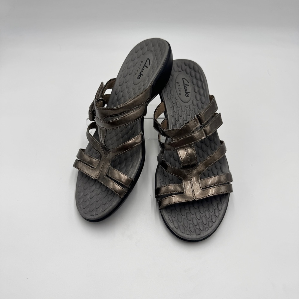 Clarks Bronze Strappy Slide Sandals - Picture 1 of 14